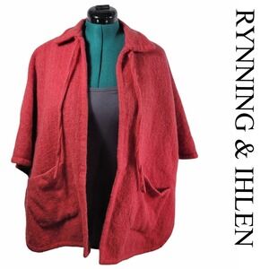 RYNNING & IHLEN Handwoven Norway Red Wool Blend Cardigan Capelet